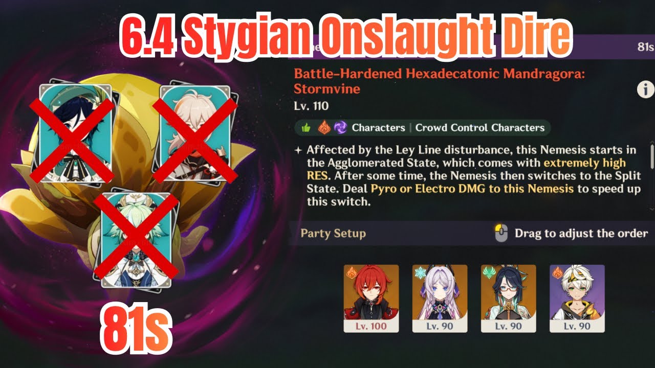 6.4 Stygian Onslaught Dire Diluc Plunge Mandragora 81s Clear