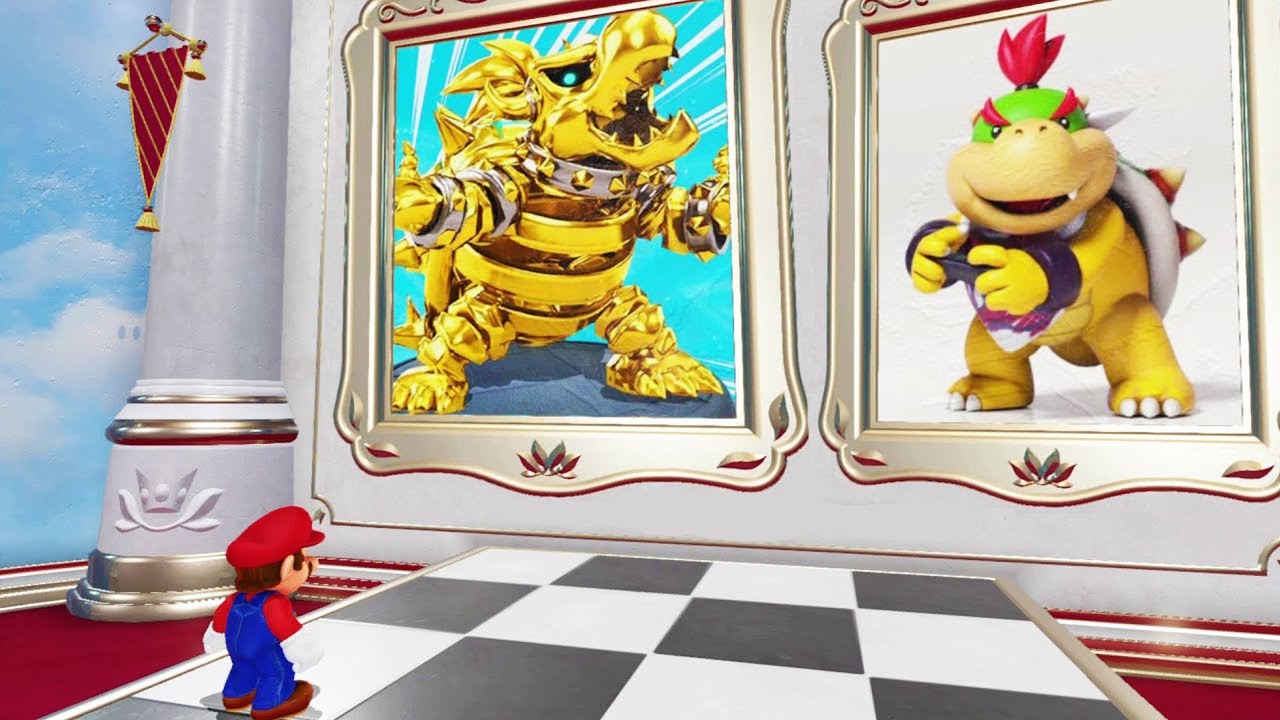 What happens when Mario enters the Golden Dry Bowser & Bowser Jr. Painting in Super Mario Odyssey?