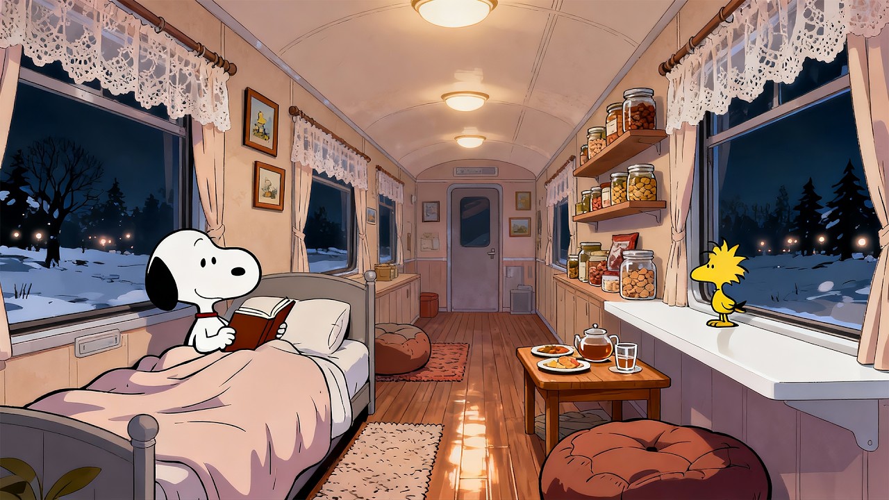 Smooth Lofi Music During a Night Train Ride ☕ Snoopy Reading Softly to Unwind, Study & Calm