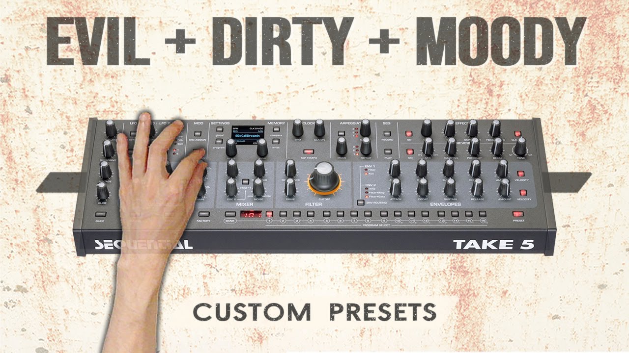 ► Dark pads, gritty bass + industrial sequences ► Sequential TAKE-5 presets (no talking sounds demo)