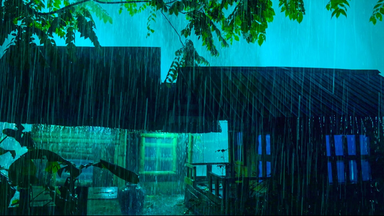 Heavy Rain Lashes A Dark Forest Cabin - Thunderstorm Sounds for Stop Overthinking and Stress