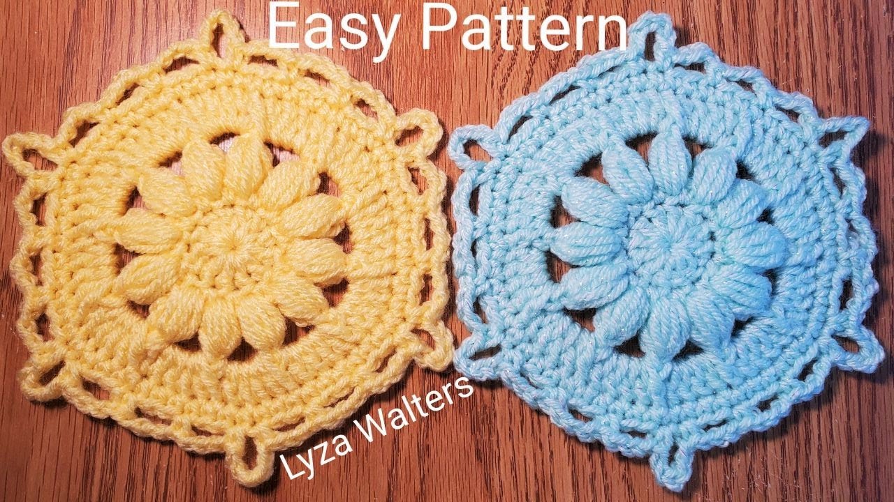 Crochet Puff Stitch Flower Hexagon Motif No5