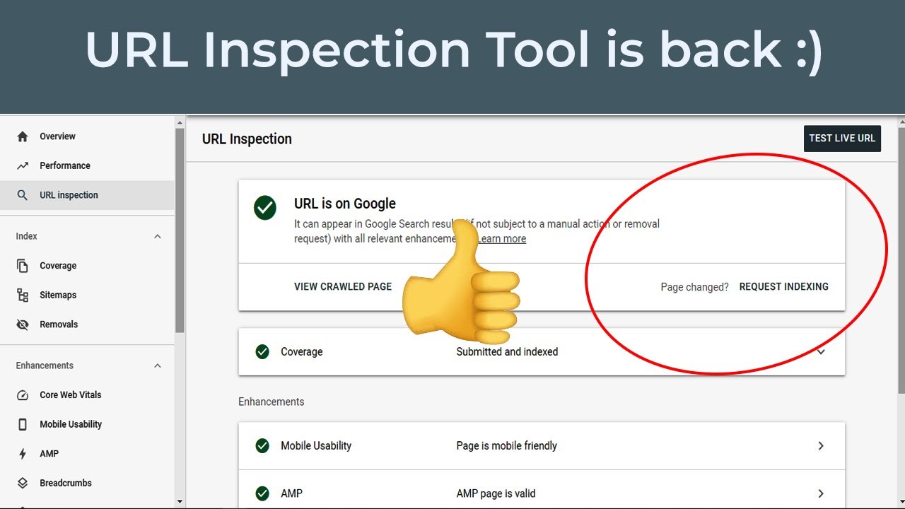 Url inspection tool is Back in Google Search Console :)