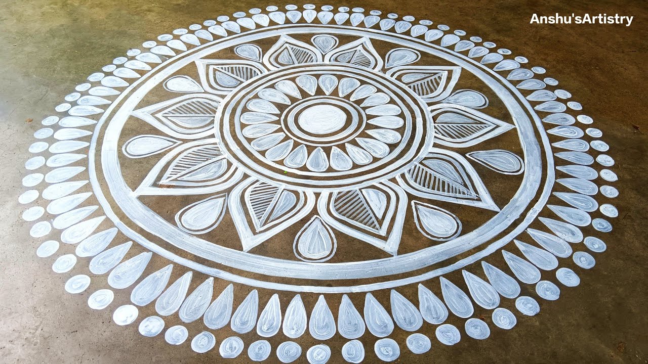 Beautiful Round Alpona Design//Bengali Alpona For Beginners//Jhoti For Manabasa//Kolam Design//