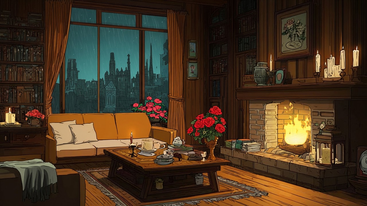 Cozy Rain and Fireplace Night 🔥 | Warm Fireside Sounds for Deep Peaceful Rest