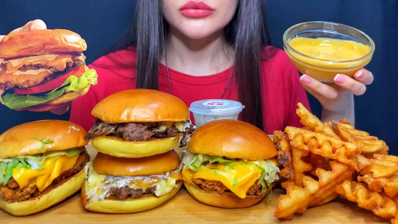 ASMR FAST FOOD | EATING CHEESY BURGERS + CRISPY FRIES MUKBANG