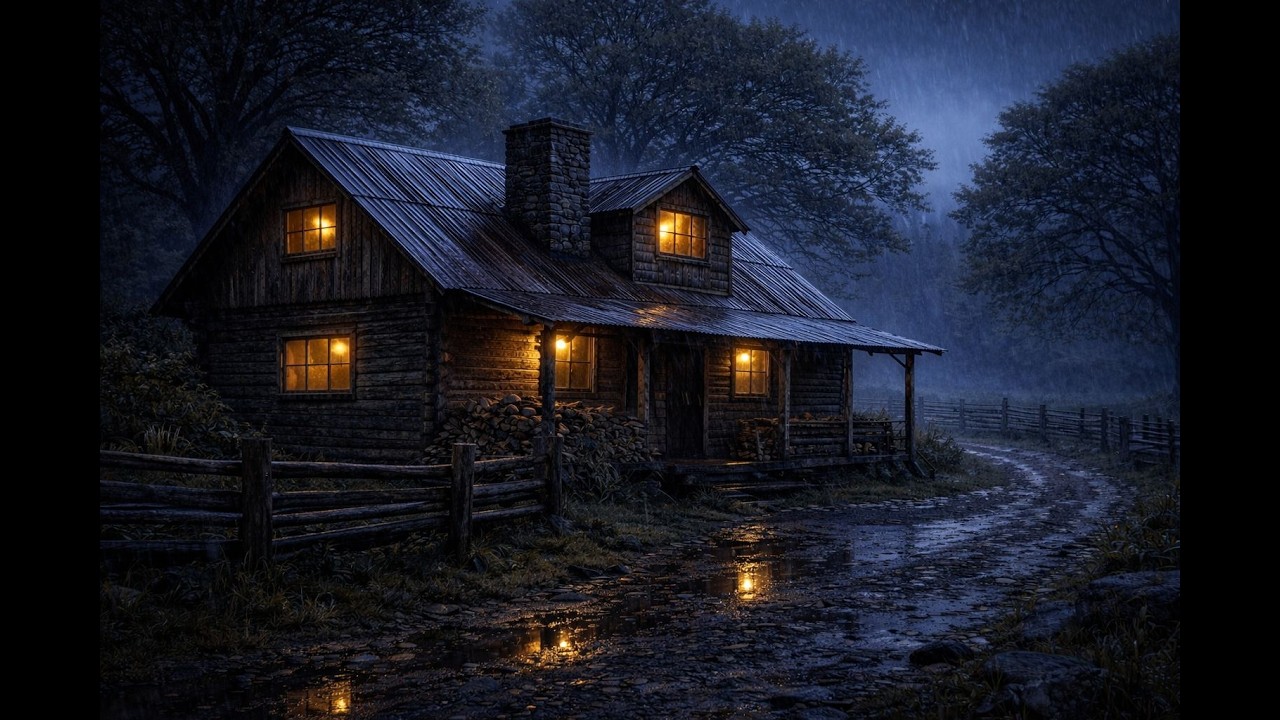 Relax and Sleep | Rain Falling on a Lonely Forest Cabin 🌧️ Cozy Night Storm