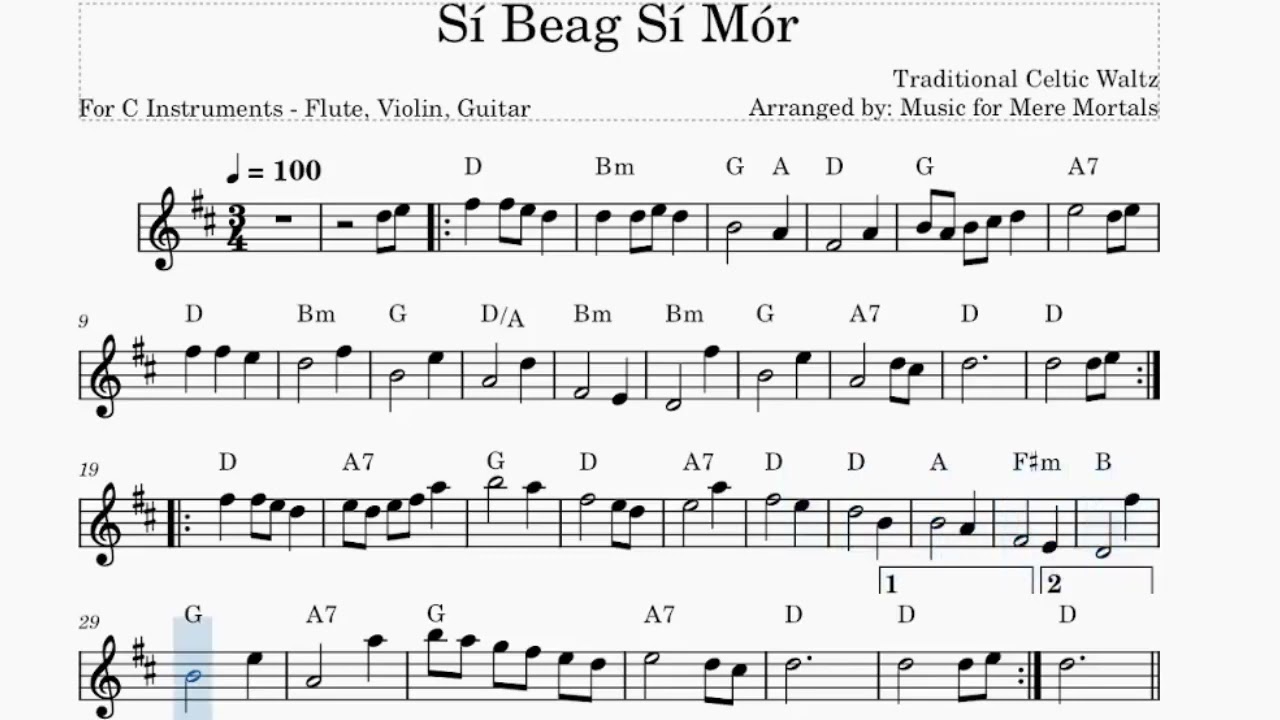 Si Beag Si Mor – Traditional Celtic Waltz – Play Along for Violin, Flute or Guitar