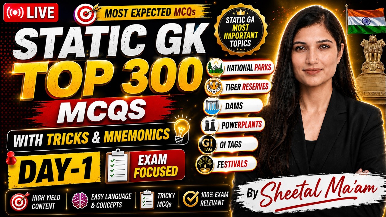 🔥 Static GK Top 300 MCQs with Tricks | Most Imp Topics | DAY-1 | Static GA By Sheetal Ma'am #ibpspo