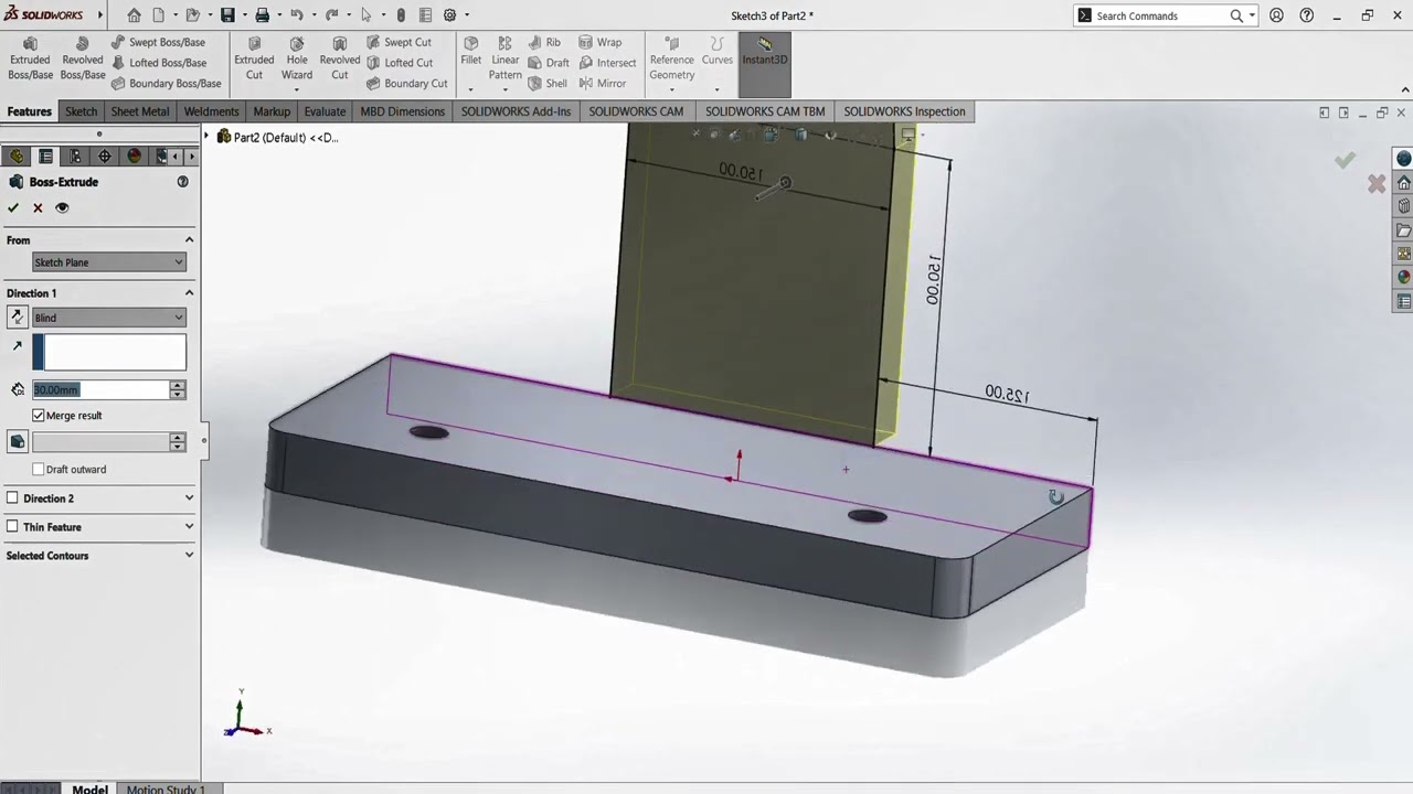 Solidworks_Features ! Tutorial01_Extrude Bose & Cut