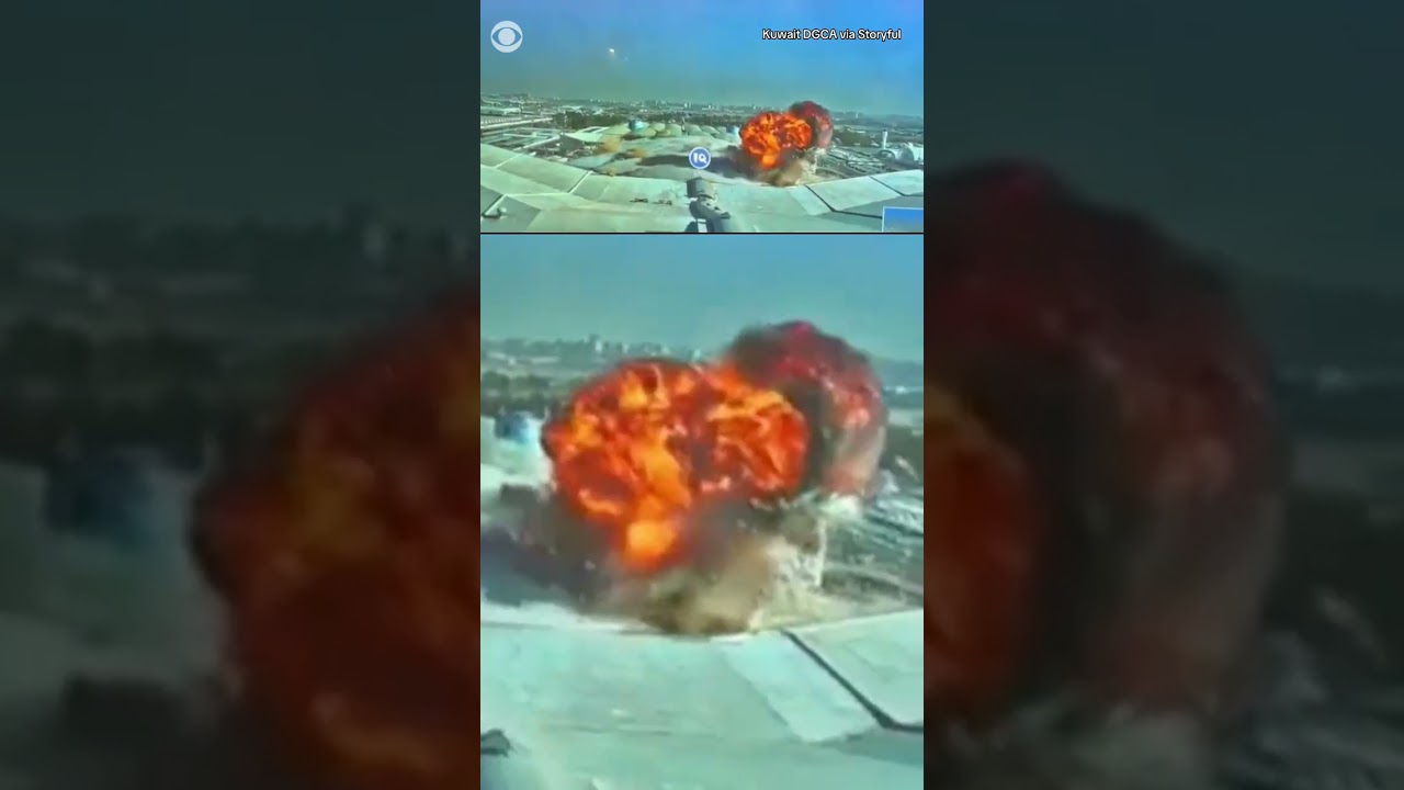 Video shows deadly Iranian drone attack on major Kuwait airport #shorts