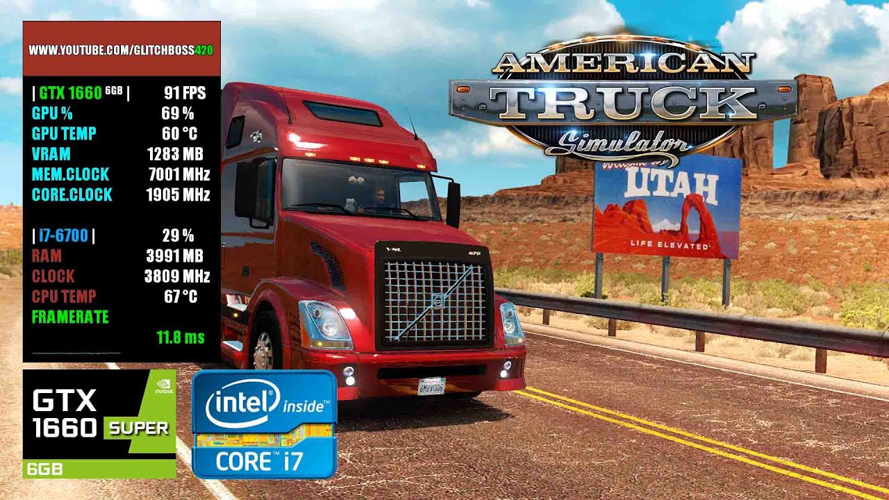 American Truck Simulator: Utah | GTX 1660 Super 6GB + i7-6700 + 16GB RAM