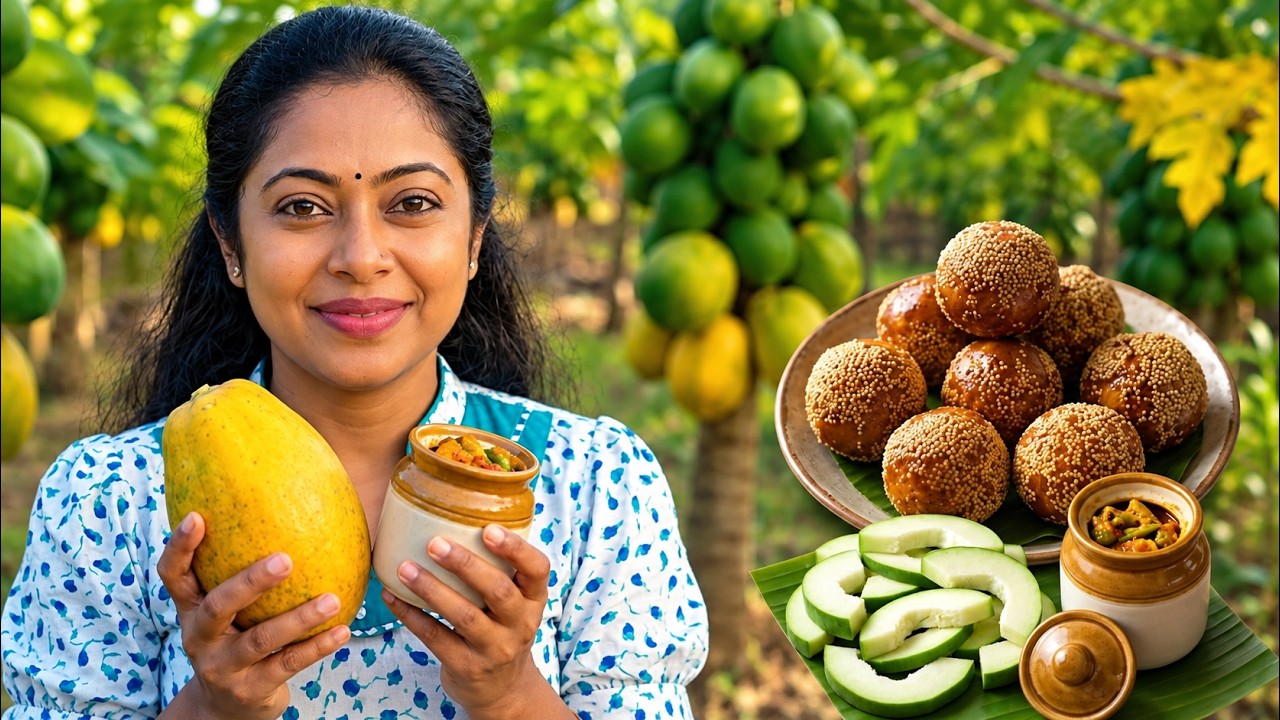 Papaya Harvest to Ripe Papaya Dessert & Unripe Papaya Pickle | ASMR Cooking Journey | Traditional Me