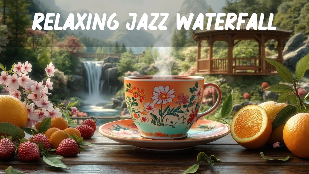 Relaxing Morning Coffee Jazz Smooth Bossa Nova Spring Waterfall Nature Ambience Music