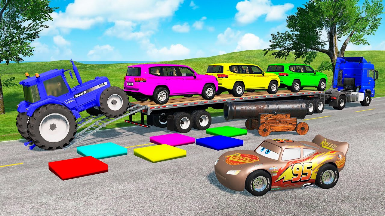 Flatbed Truck Mcqueen | Transportation with Truck - Pothole vs Car #6 - BeamNG.Drive