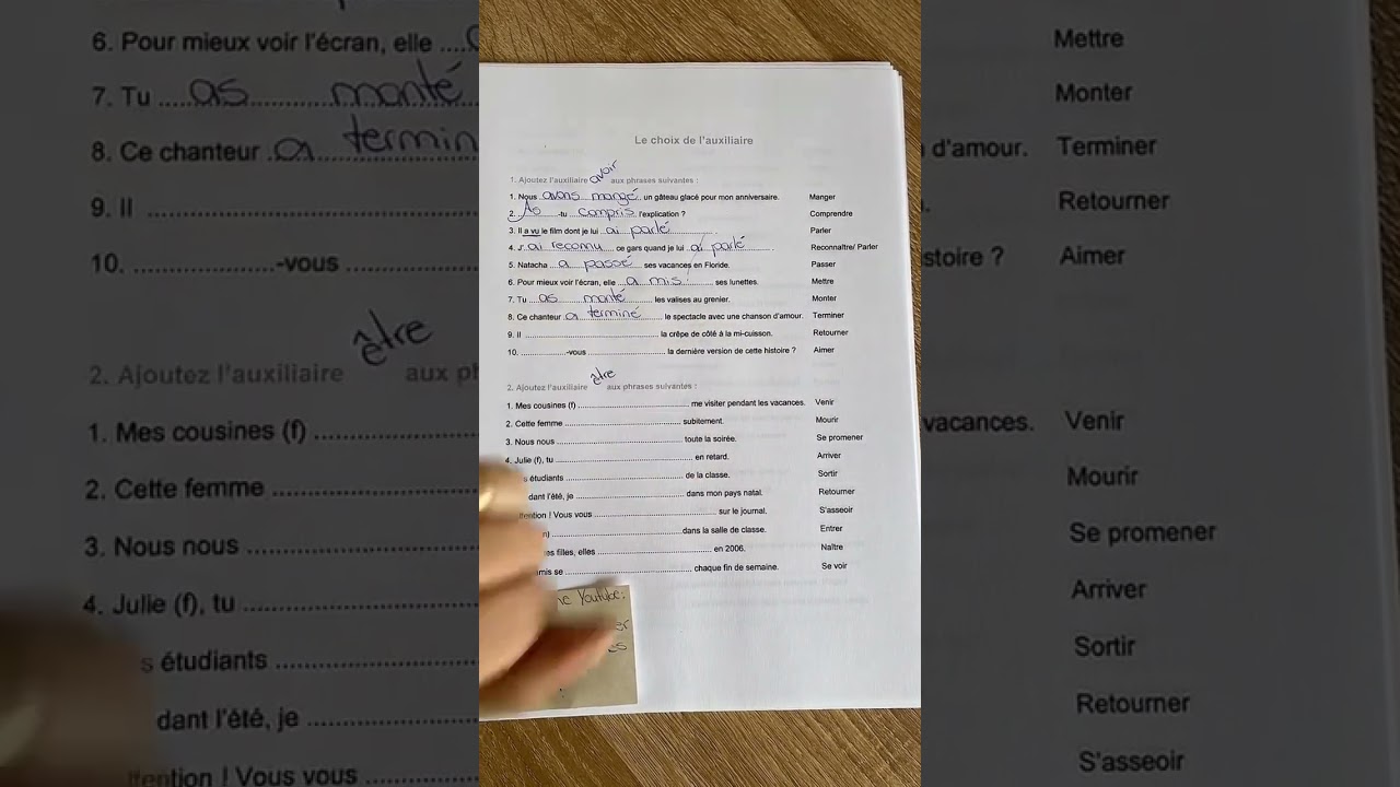 Exercice de français : passé composé avec être ou avoir - première partie
