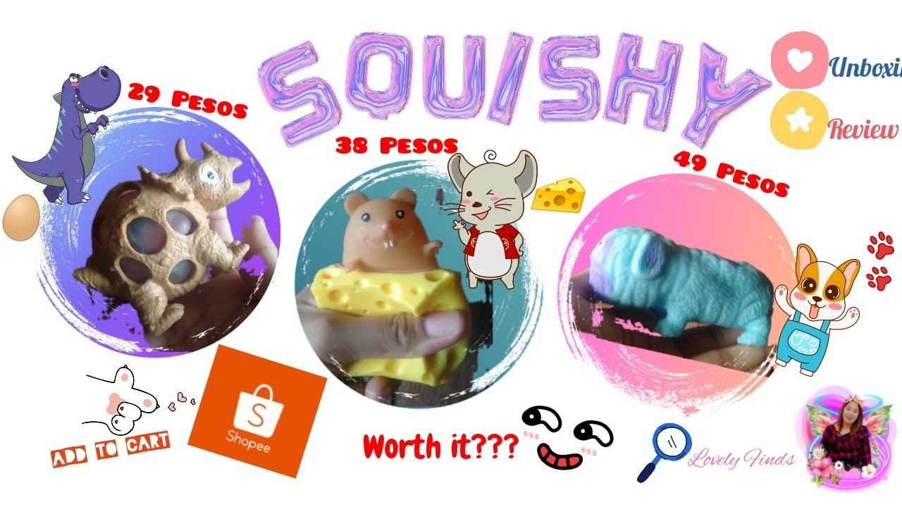Squishy Toys | Decompression Dog | Stress Ball Dino | Pop Out Mouse Cheese | Shopee Unboxing Review