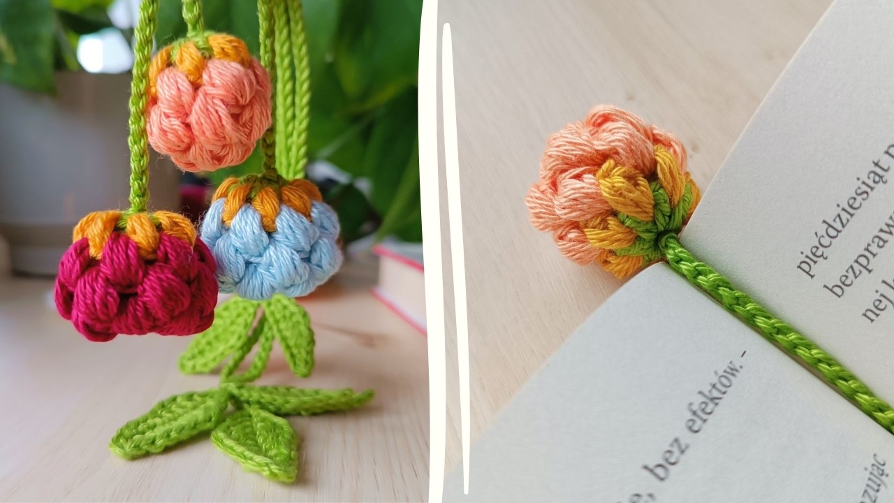 Crochet Puff Flower Bookmark Step-by-Step (Small)