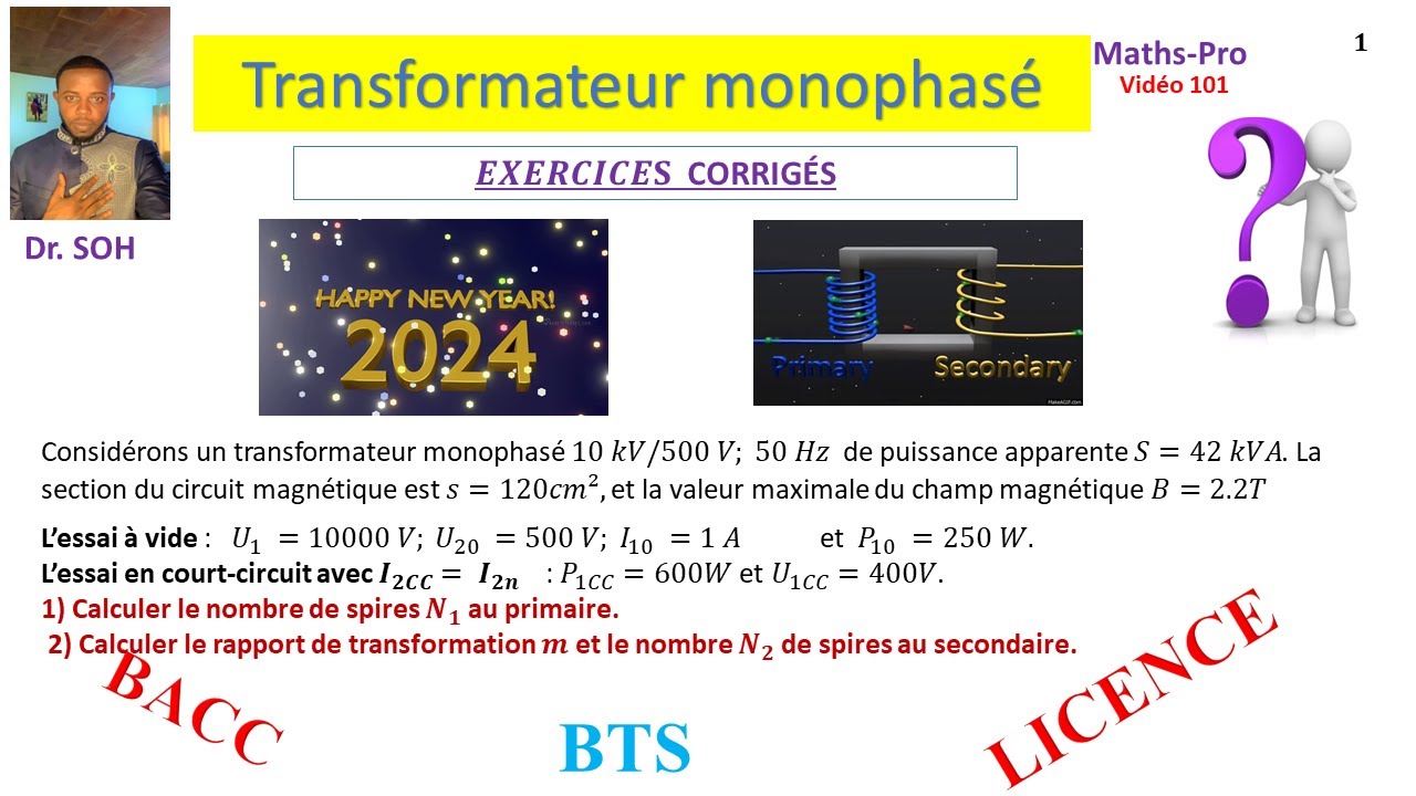 TRANSFORMATEUR MONOPHASE, exercice corrigé 2, rapport de transformation, Théorème de BOUCHEROT, ...