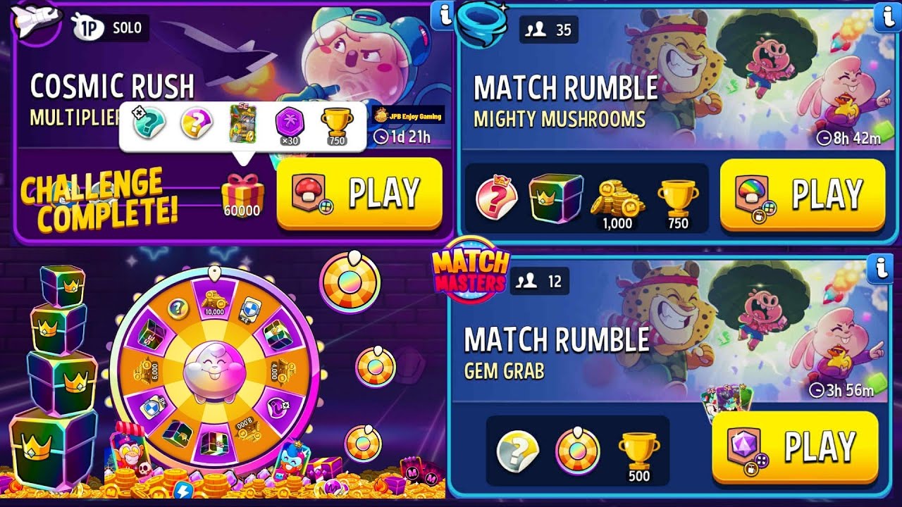 (1 Solo+2 Match Rumble) Multiplier Mushrooms Cosmic Rush/ Mighty Mushrooms/Gem Grab 