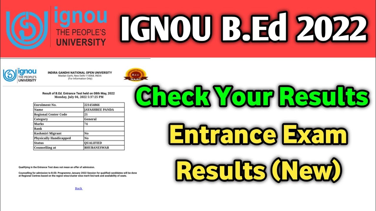 IGNOU B.Ed Entrance Exam Results 2022 | IGNOU B.Ed Entrance Results | IGNOU B.Ed 2022