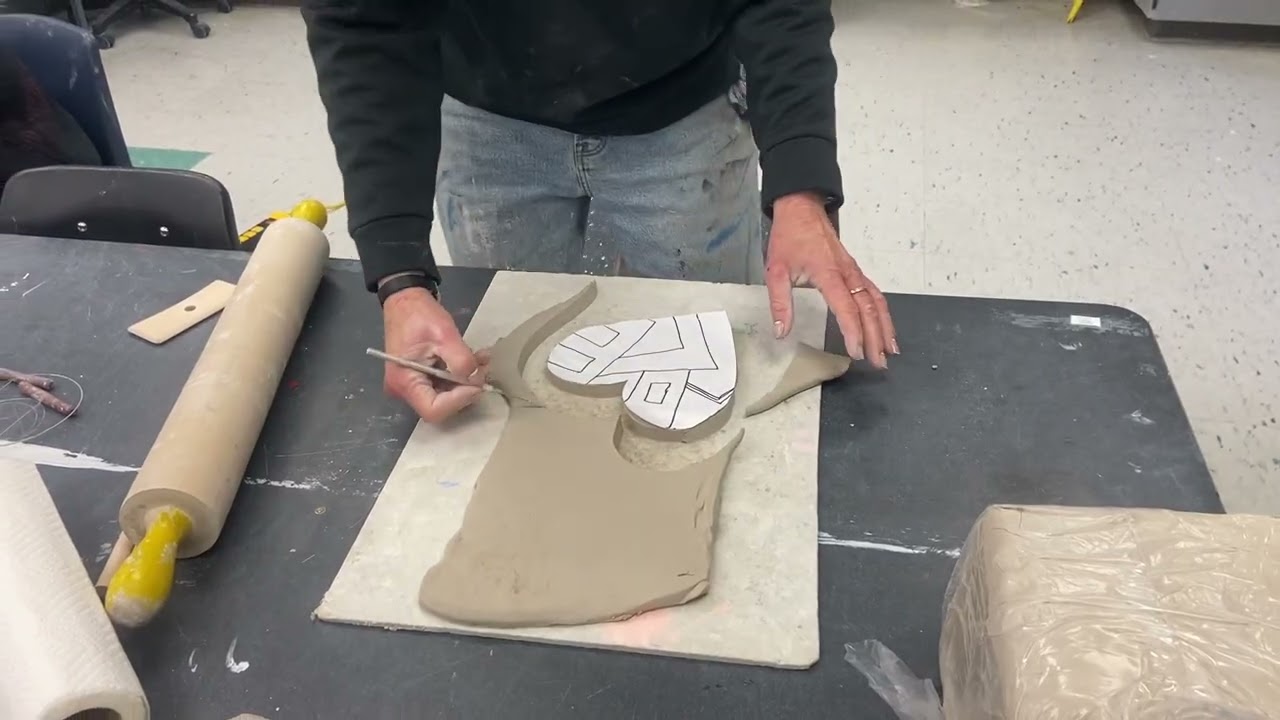 Heart box. How to cut clay from block and roll a slab. How to wedge left over clay.