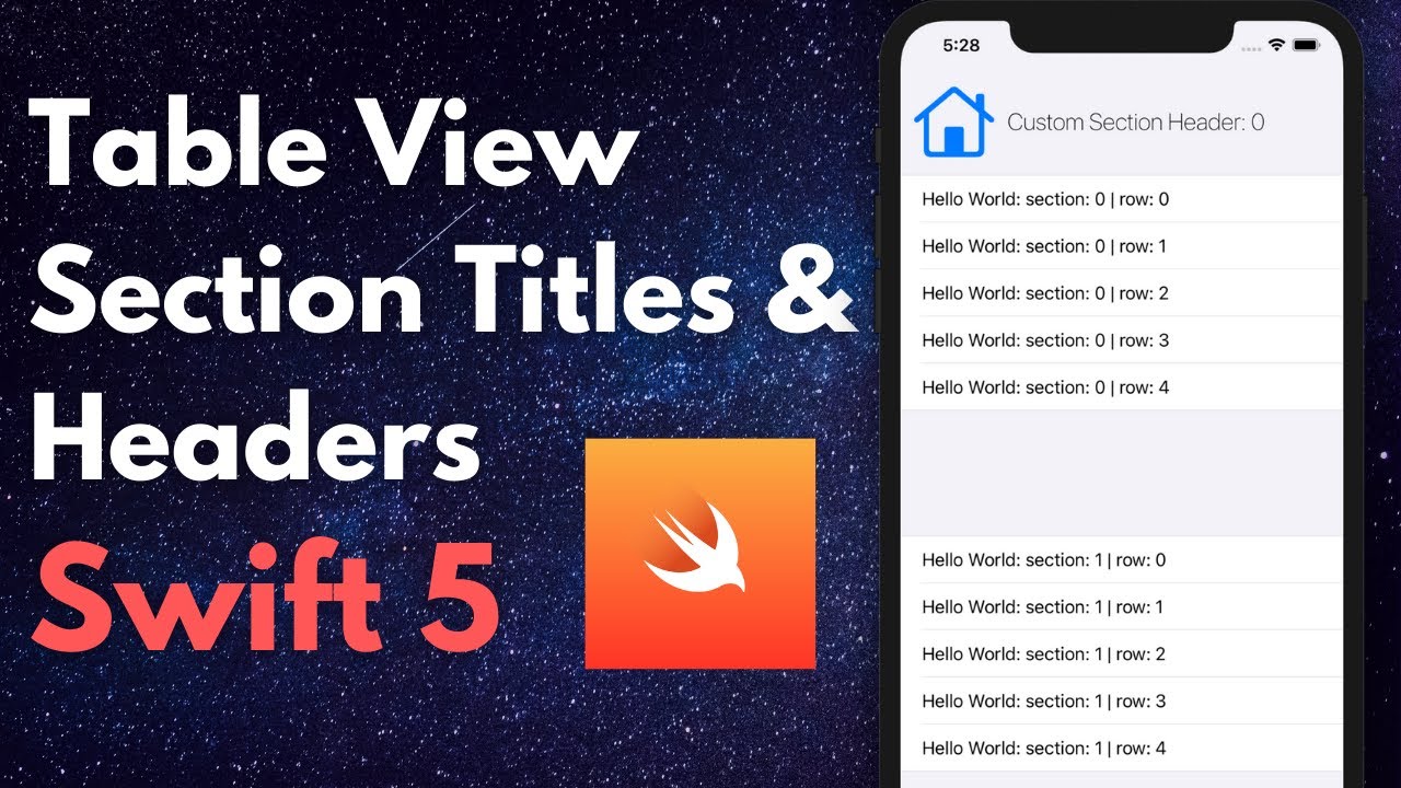 TableView Section Headers & Titles (Swift 5, Xcode 12) - 2020