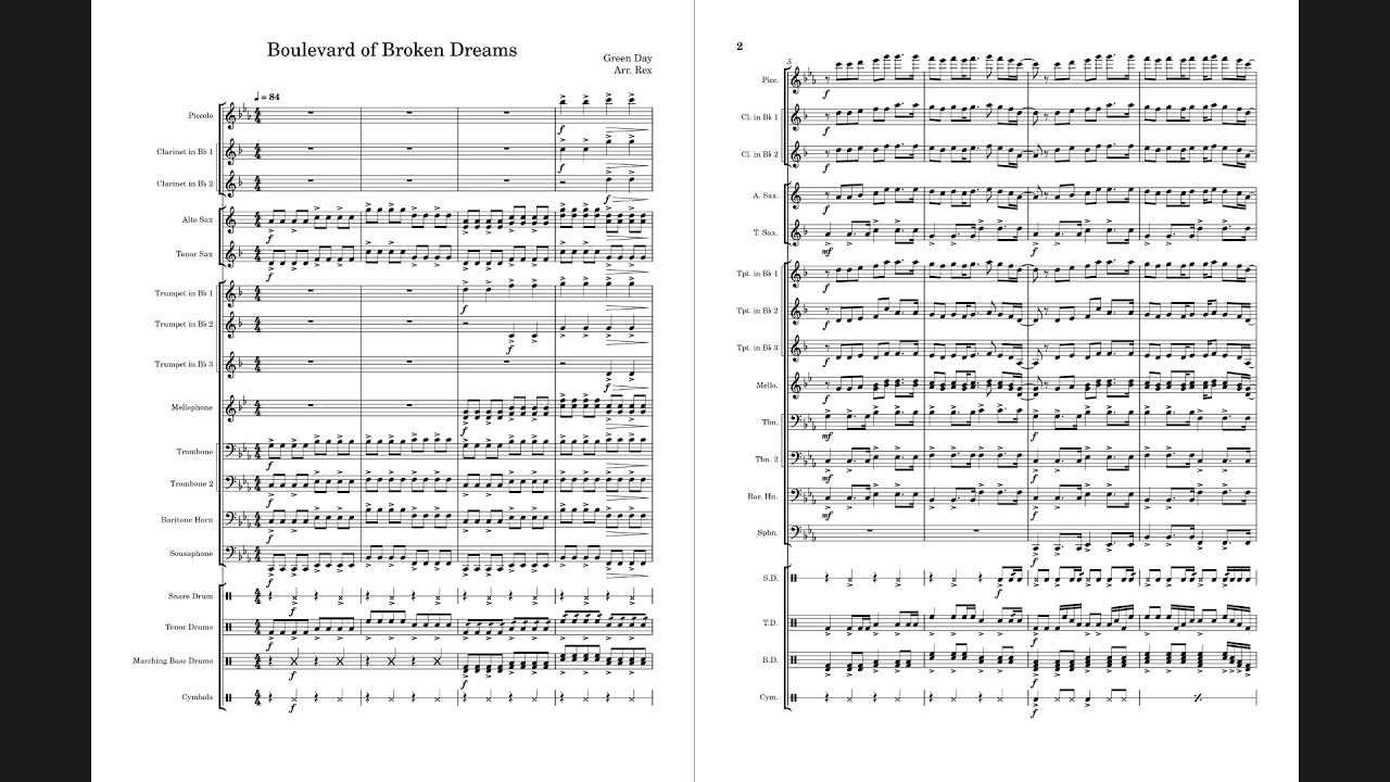 Boulevard of Broken Dreams - Green Day (arranged for marching band)