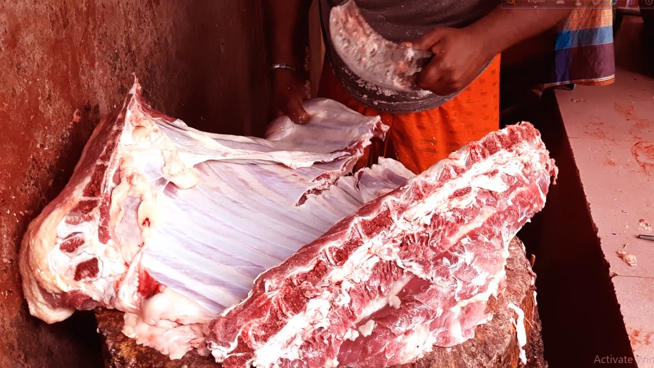 Non Stop Cow Meat Cutting II Skilled Lefty Butcher Cutting Beef Meat in a Fresh meat shop