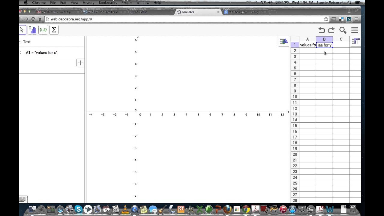 using geogebra to create a table of values