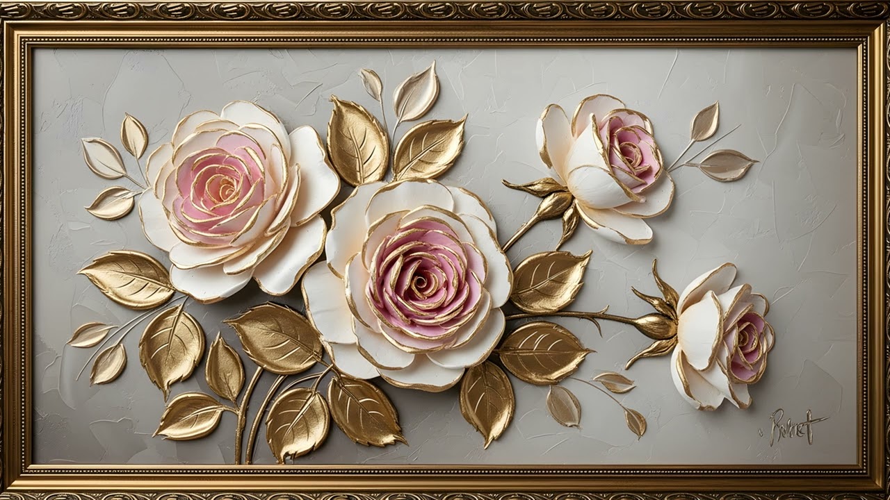 Luxury Gold and Blush Rose TV Art | Elegant Floral Wall Decor Screensaver | Frame TV Background