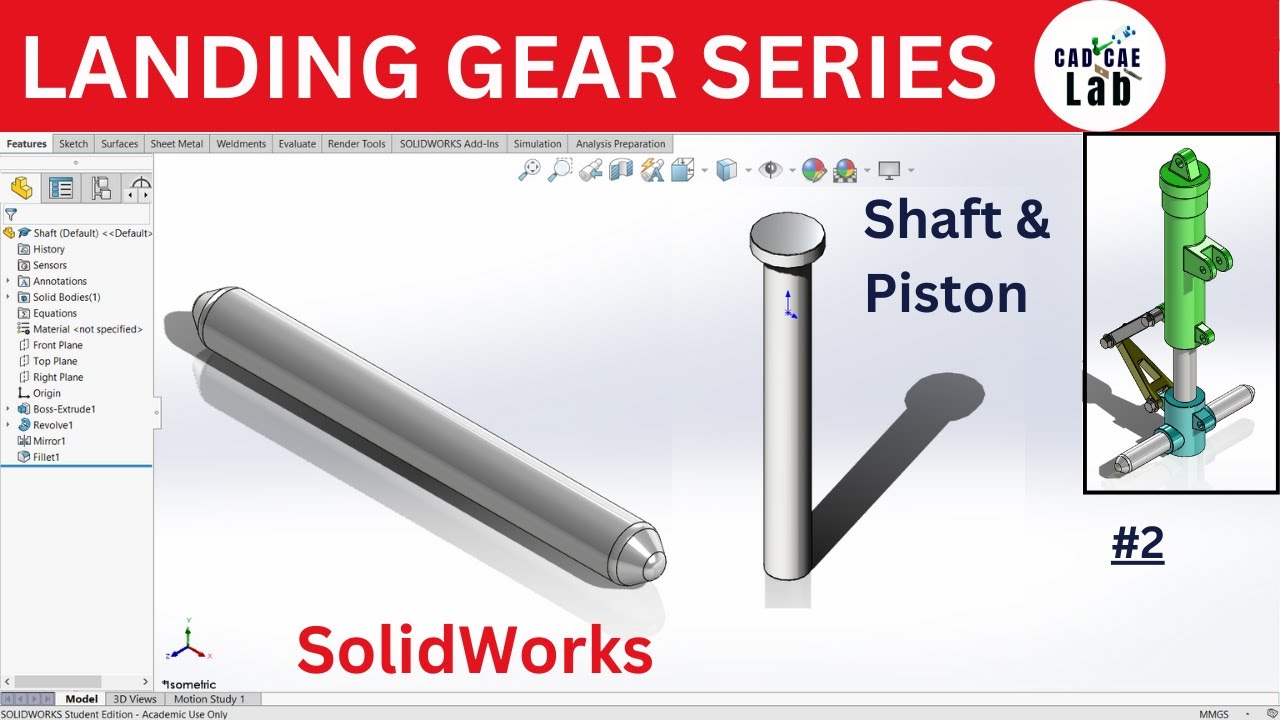 Landing Gear Shaft & Piston | SolidWorks for Beginners | Landing Gear Assembly Series | 2 of 6