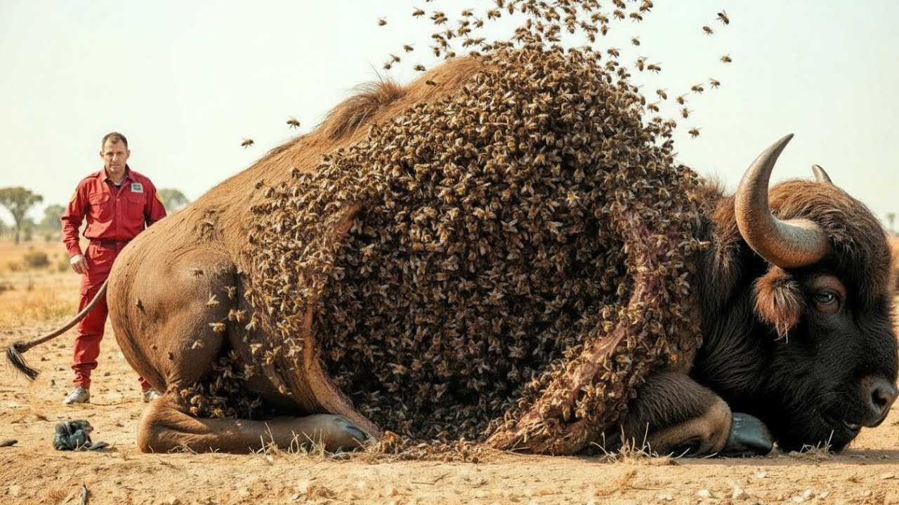 Heroic Rescue Team Saves Massive Bison From Swarm of Poisonous Bees 🐃🐝