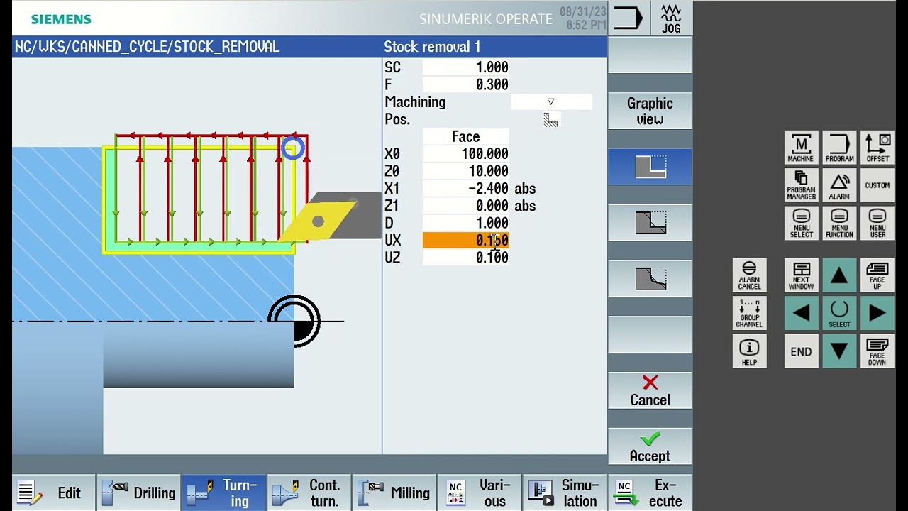 Facing cycle | Siemens | Turning Machine Stock removal Cycle