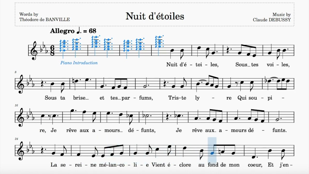 Nuit d'étoiles (Debussy) | E♭Major | Trinity Grade 8 | Group D | 68 bpm | Sing-Along