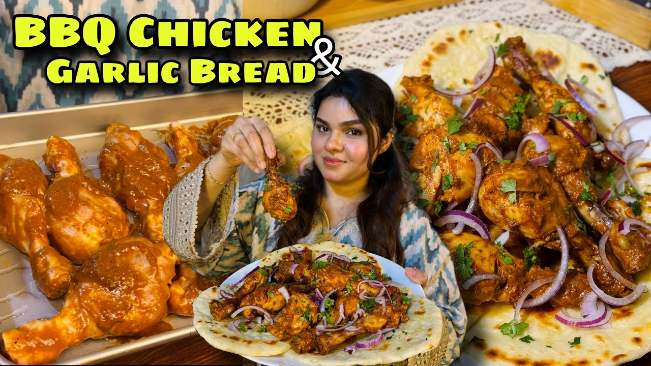 BBQ chicken drumsticks with Garlic Bread,easy dinner Recipe by Foodie Girl Tayeba ❤️