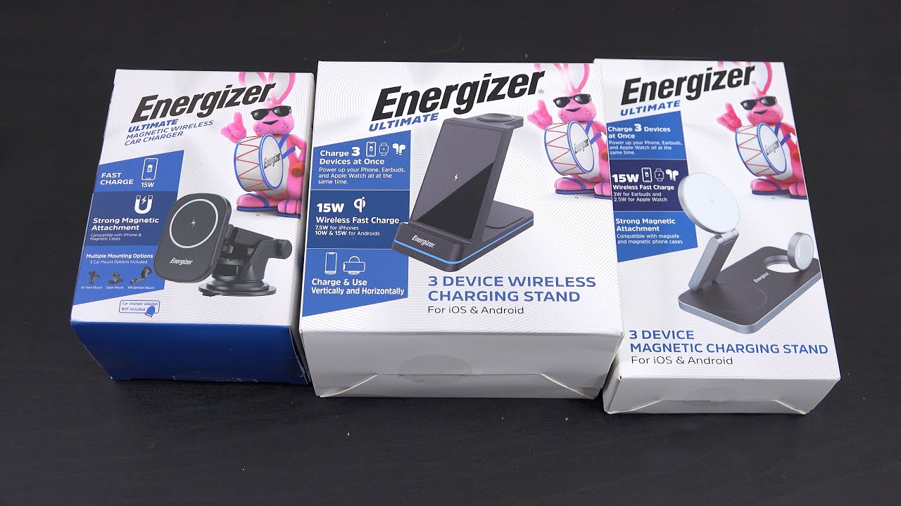 Настольные зарядные устройства Energizer MagSafe 3 в 1 и автомобильное беспроводное зарядное устр...
