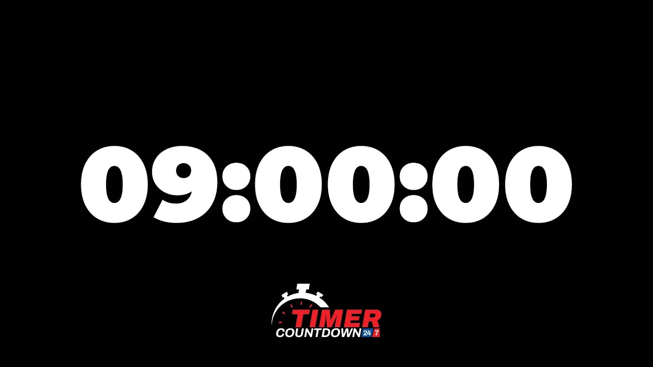 9 Hour Timer | Black Screen Countdown with Alarm