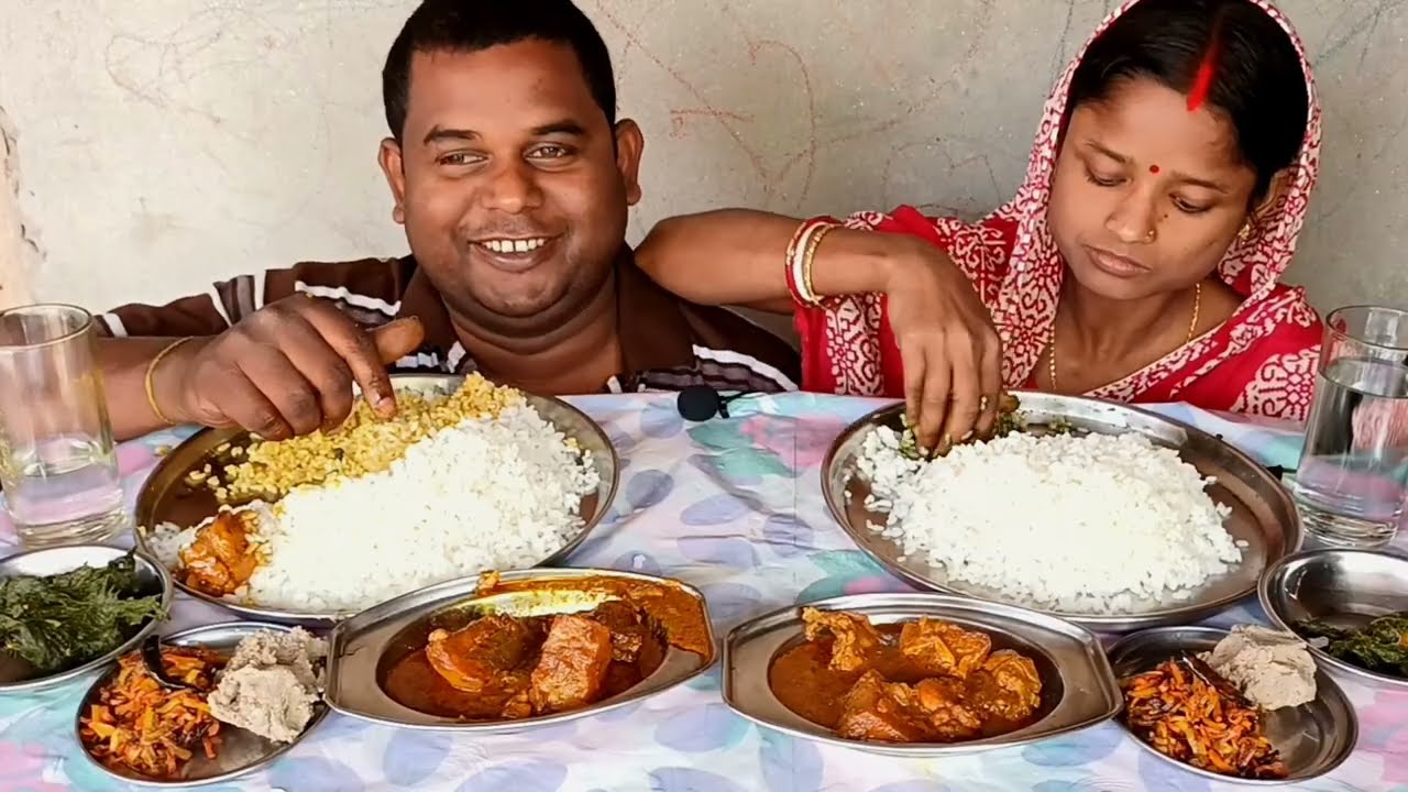 Asmr Eating Spicy Chicken Kosha 🐔 Dumor Bharta, Alu Bhaja 🔥 Kachur Ghonto 🔥 With Rice 🥗 🍚 
