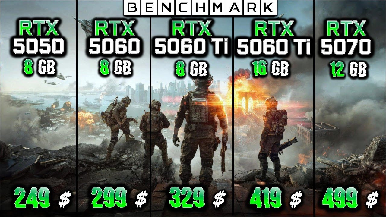 RTX 5050 8GB vs 5060 8GB vs 5060 Ti 8GB vs 5060 Ti 16GB vs 5070 12GB / TEST in 1080p / 9800X3D