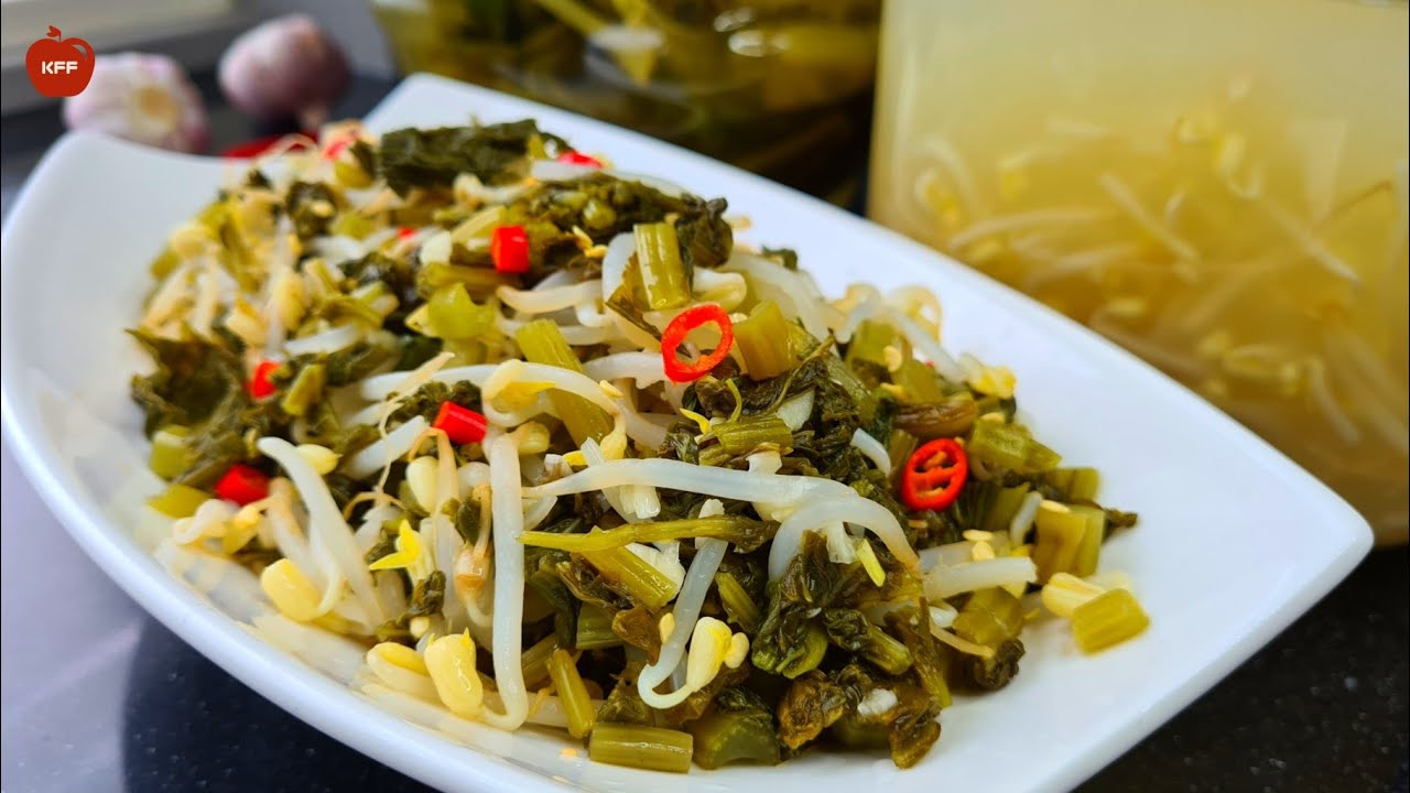 How to make pickled bean sprout with green mustard || វិធីធ្វើជ្រក់សណ្ដែកបណ្ដុះ