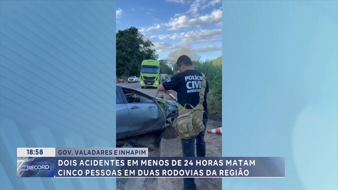 GV e Inhapim: Dois acidentes em menos de 24 horas matam cinco pessoas em duas rodovias da região.