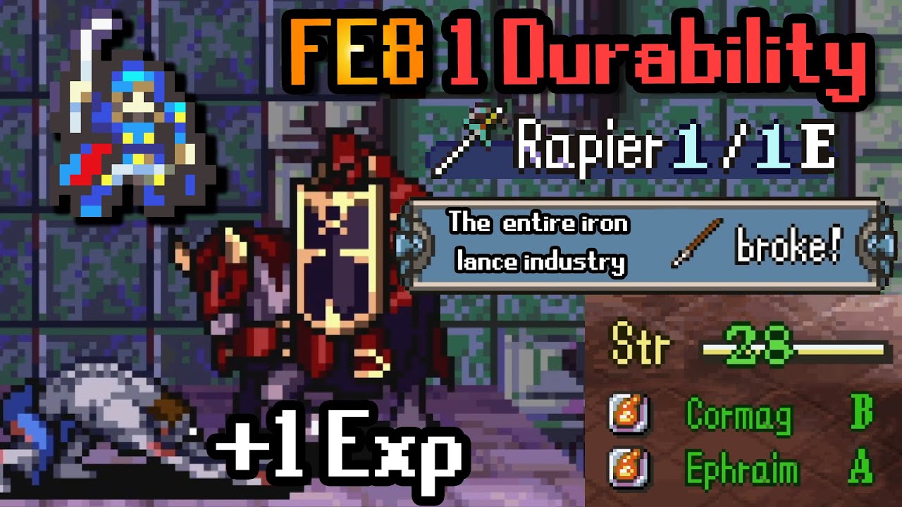 FE8 1 Durability Step 10x: Grind Duessel to 28 strength to destabilize the iron lance industry