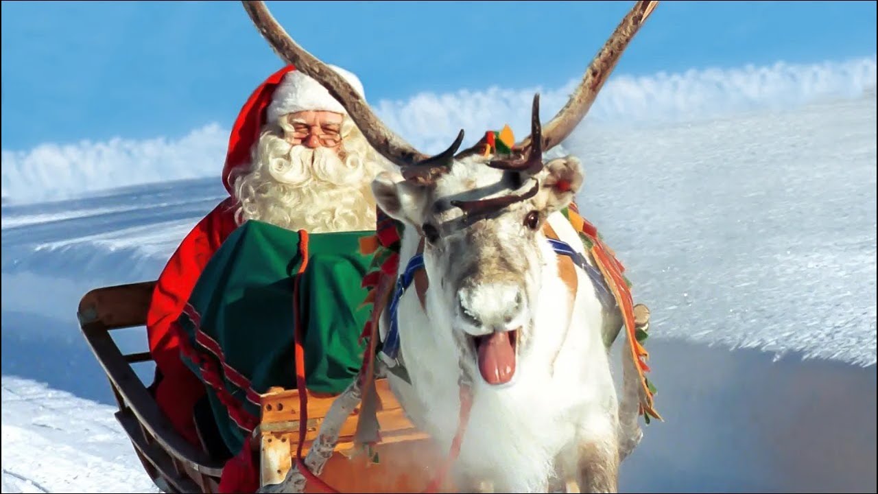 Merry Christmas - reindeer ride & departure of Santa Claus in Lapland Finland Rovaniemi