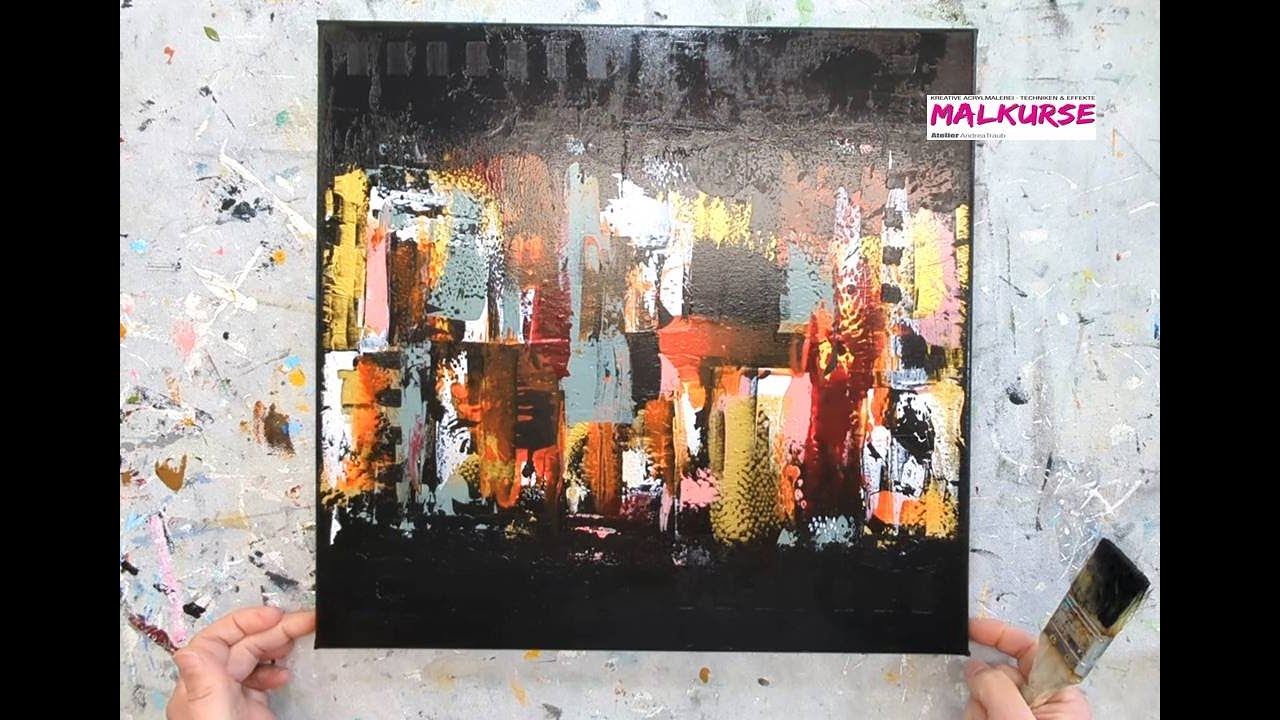 Meine Folientechnik – für Anfänger Acrylmalerei Spachteltechnik modern abstrakt Effekte mit Gold