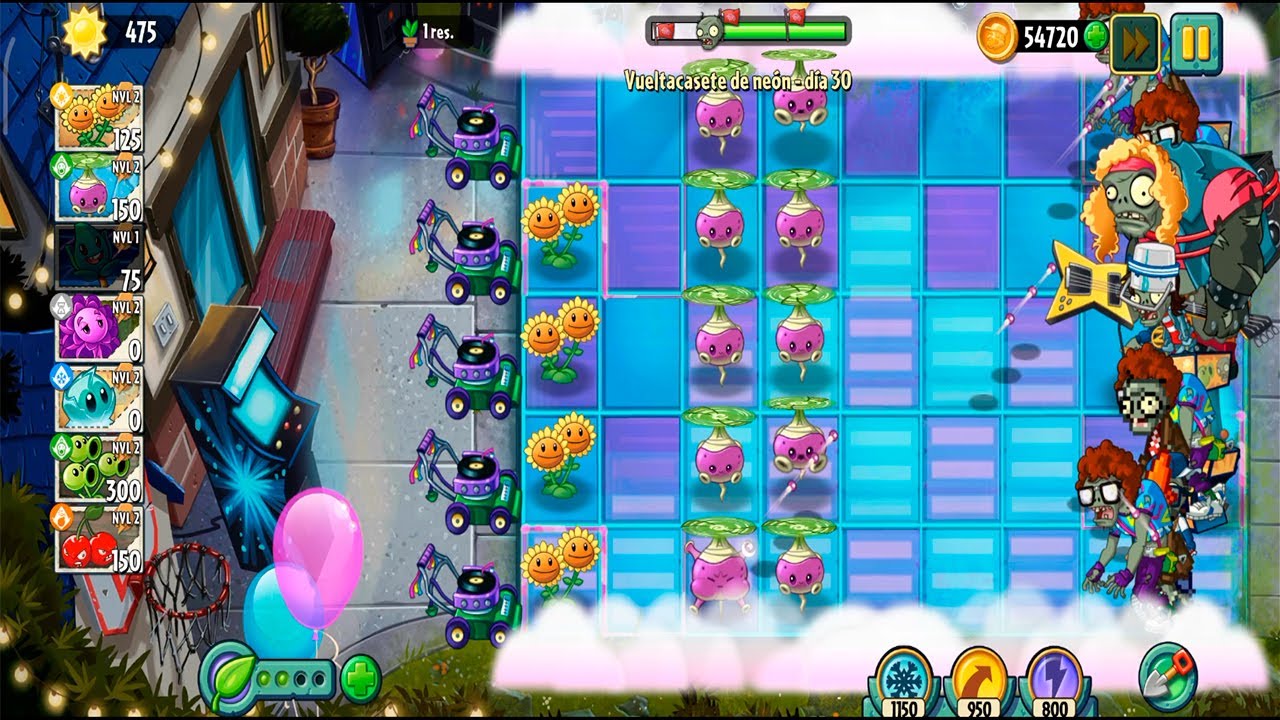 plantaas vs zombies 2 vueltacasete de neón día 30