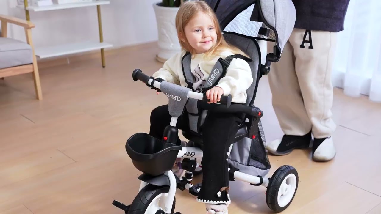 JMMD Baby Tricycle, 7-in-1 Folding Kids Trike with Adjustable Parent Handle