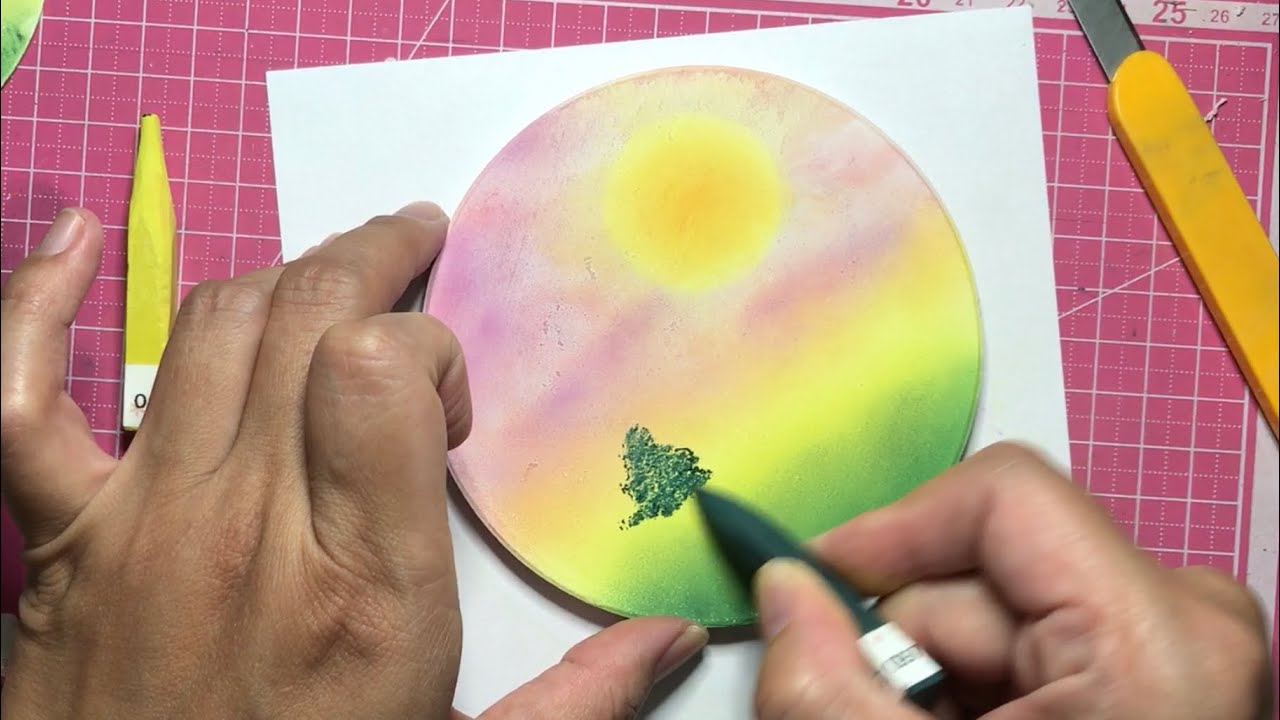 硅矽藻土杯墊粉彩上色與定色技巧-希望之丘-日本和諧粉彩pastel nagomi art on diatomaceous earth cup.