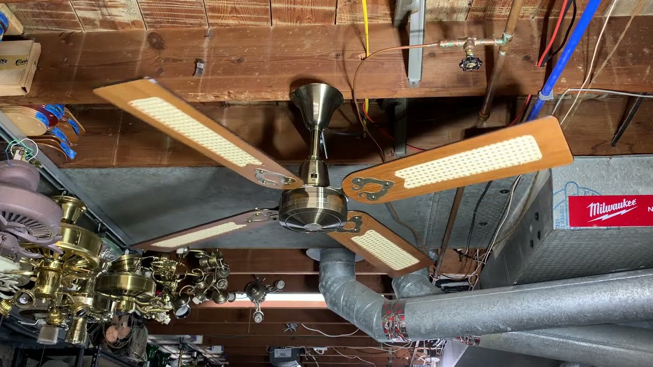 48 inch Montgomery Ward (Evergo) Spinner Ceiling Fan - Antique Brass & Cane