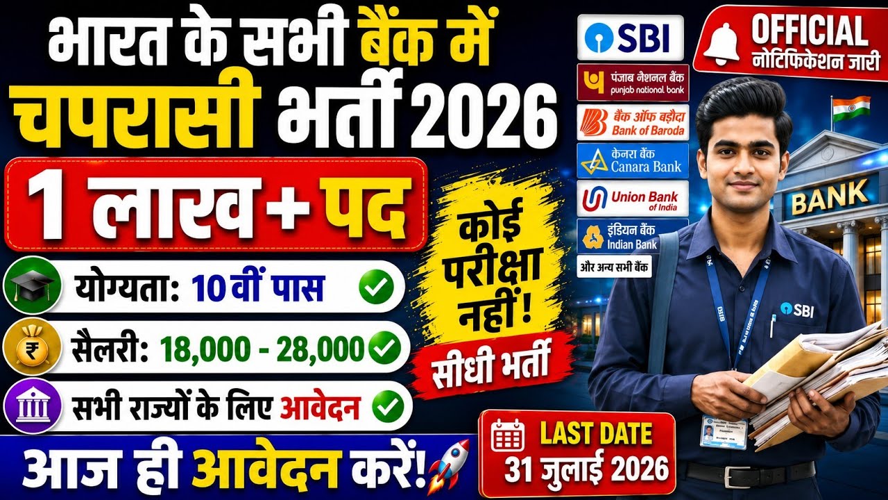 All India Bank Peon Bharti 2026|Notification out 📢|10th pass NO Exam ❌|Salary 28000💸 Bank job 🎉
